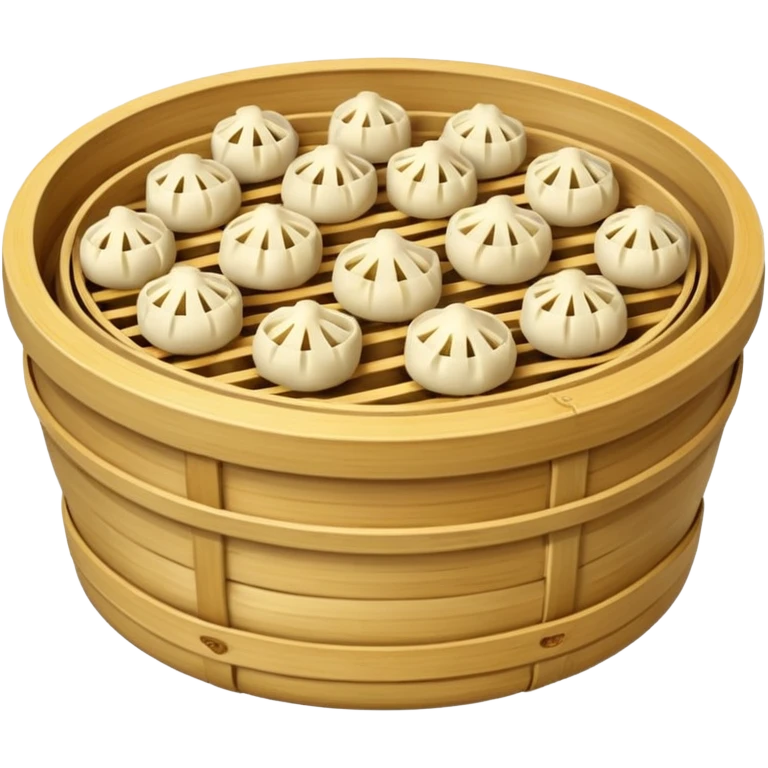 A bamboo steamer basket filled with tiny dumplings. emoji