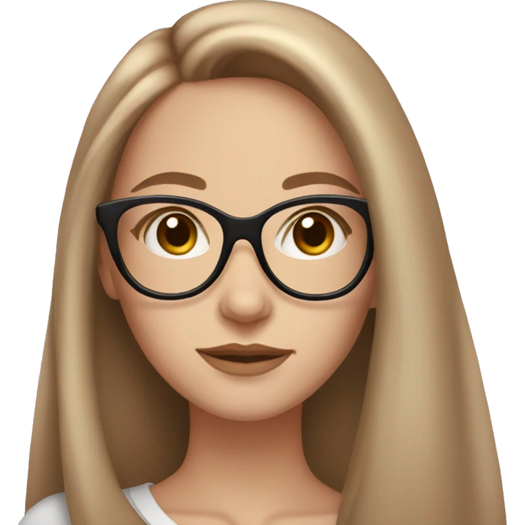 Glamorous girl with long light brown hair, brown eyes, pale skin, and light pink glasses emoji