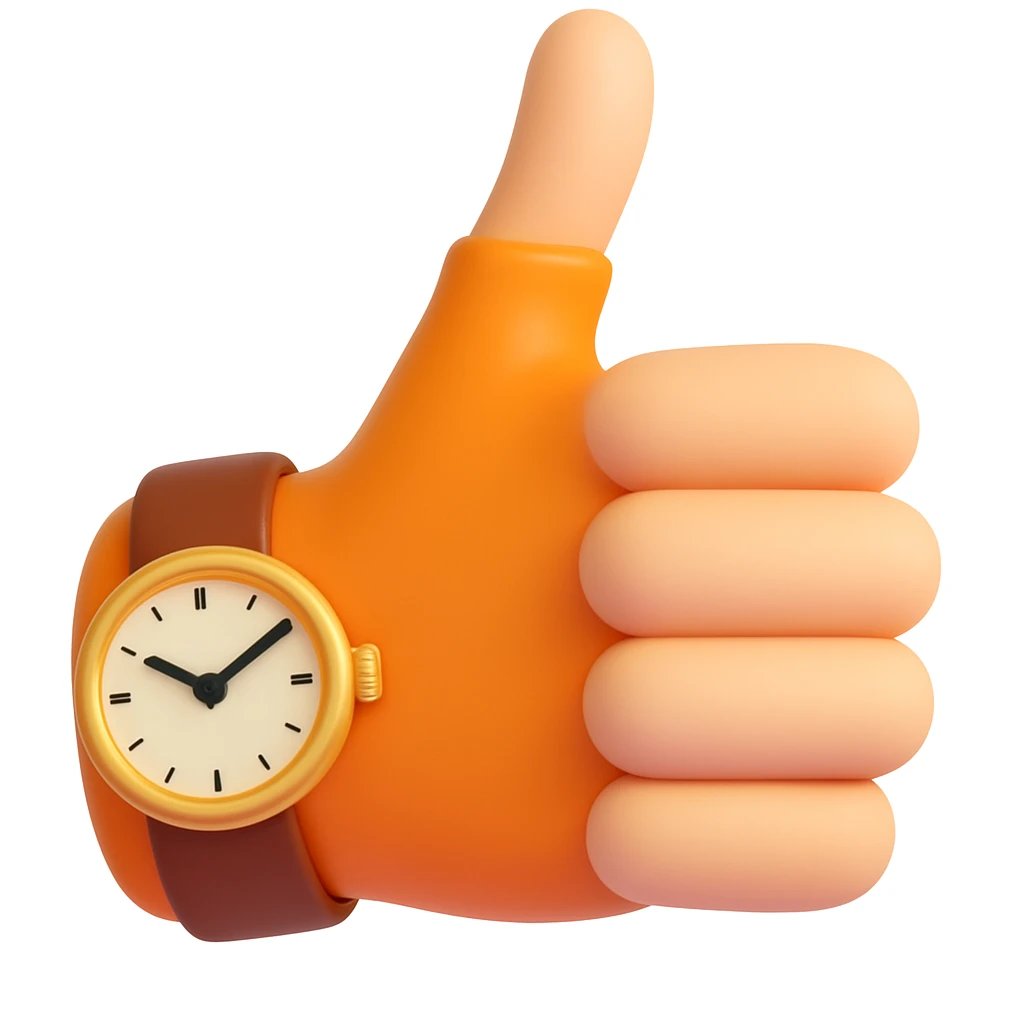 Make the thumbs up emoji wear a wristwatch in a style similar to 3d-emoji emoji