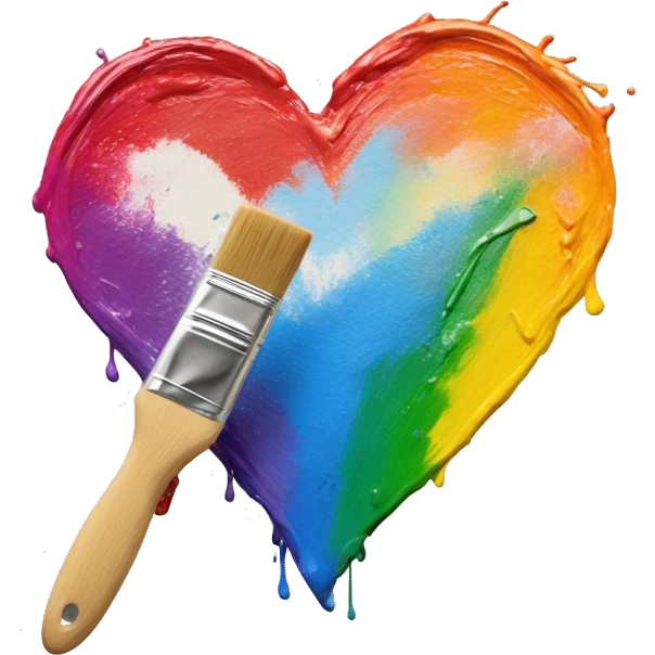 Paint brush painting a rainbow heart emoji