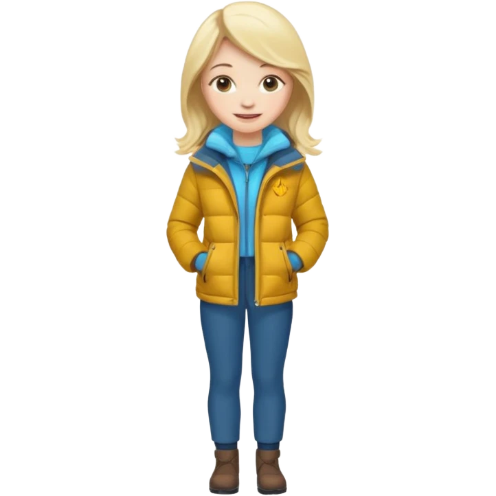 Девушка блондинка содетая в куртку и штаны зимой emoji