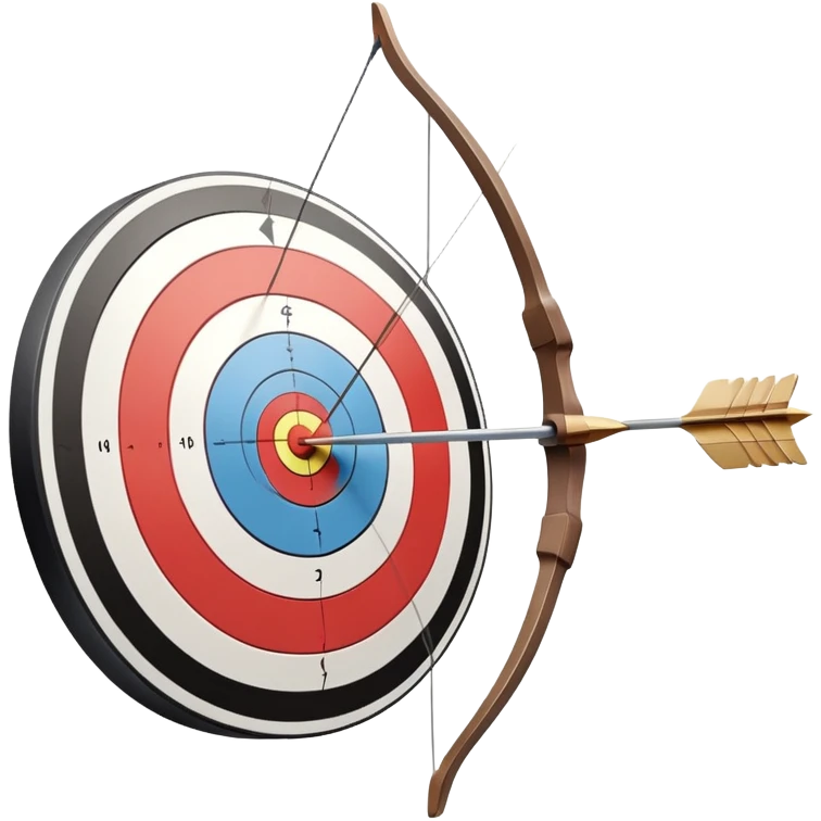 A close-up of a bowstring pulled taut with an arrow aimed at a target. The target's concentric rings are visible in the background, highlighting the focus and precision required for archery. The scene captures the grace and concentration of the sport. emoji