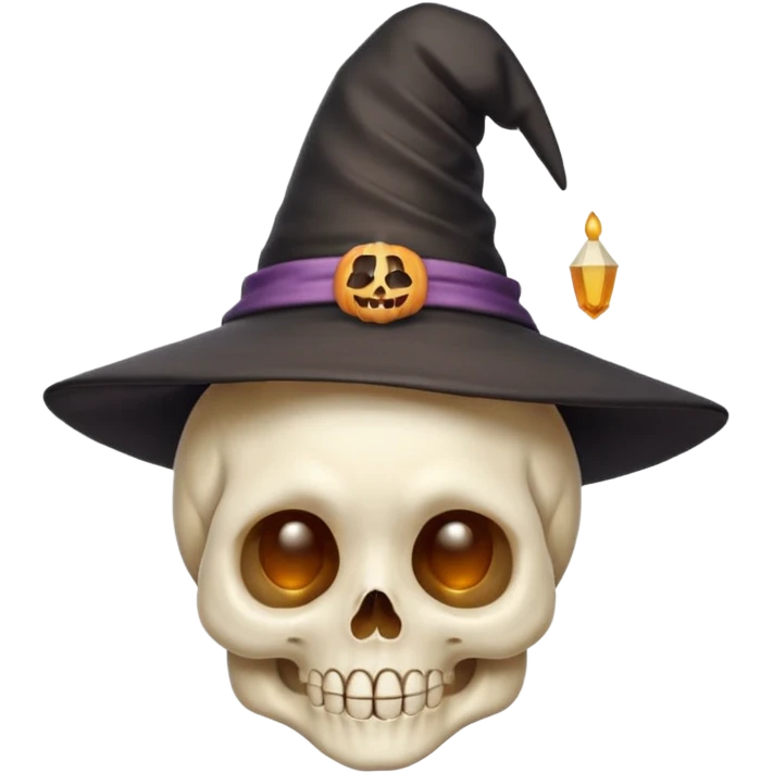 cute Halloween skull with a tiny witch hat, blushing cheeks emoji