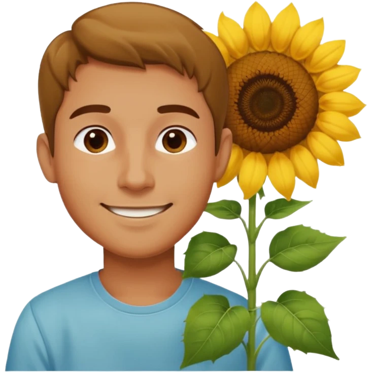 Man smelling sunflower with gentle smile, half body emoji