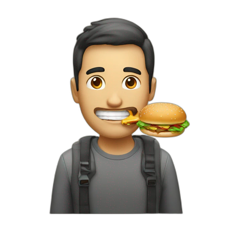 a 25 years old male developer eating hamburger emoji