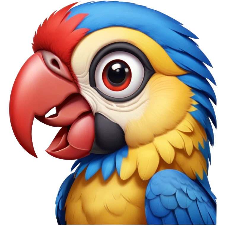 Cinematic Realistic Comical Macaw Portrait Emoji, Head tilted dramatically with an exaggeratedly amused expression, featuring a striking array of vividly detailed scarlet and blue feathers with bold natural accents and wide, expressive eyes full of playful disbelief, rendered with lifelike texture and vibrant hues, high shine, dramatic yet playful, styled with an air of cheeky avian mischief, soft glowing outline, capturing the essence of a spirited and over‐the‐top macaw that looks ready to flap its way into viral fame! emoji