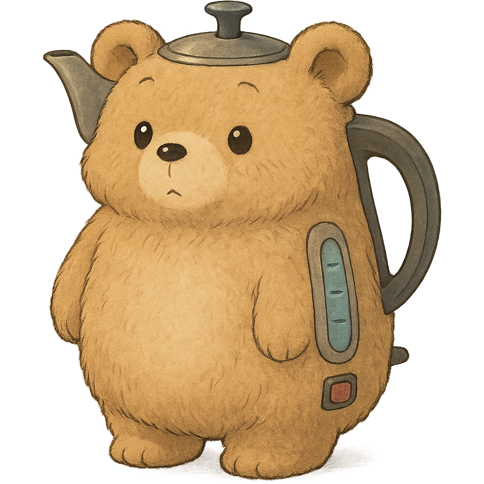 chibi soft fluffy bear inspired by an electric kettle with kettle features incorporated full-body emoji