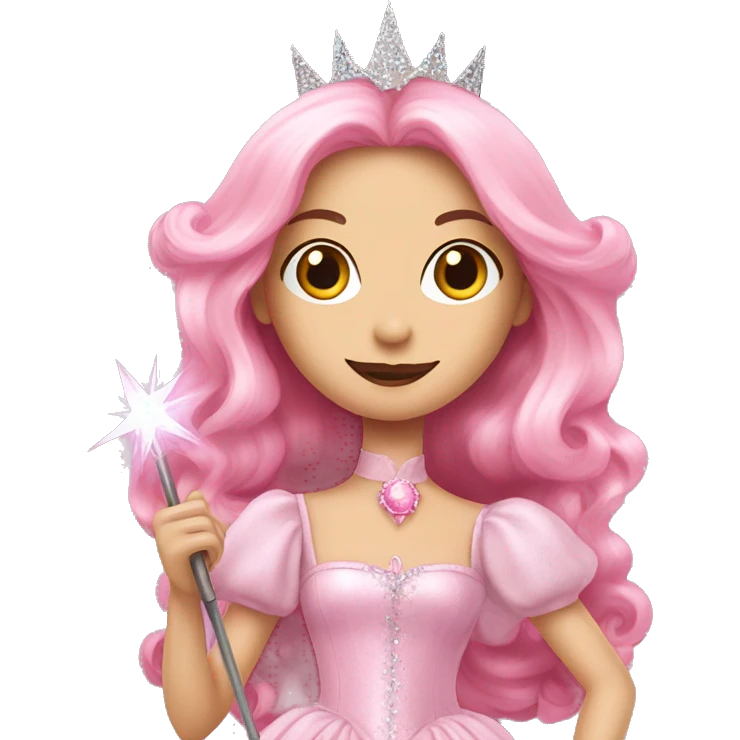 Glinda the good witch with wand in pink straight hair emoji