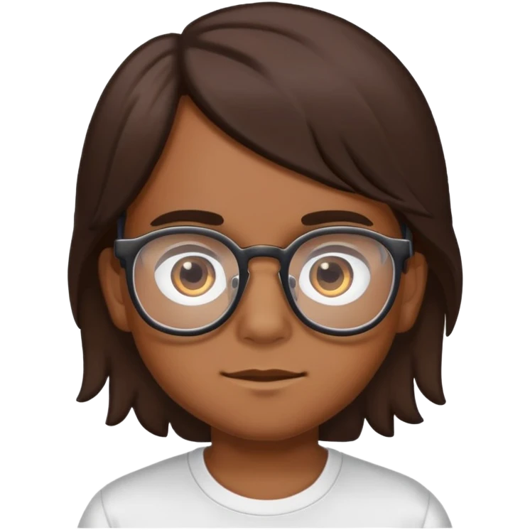 make a boy of brown skin color with little long hair of brown color and eyes of dark brown color and add glasses on him  emoji