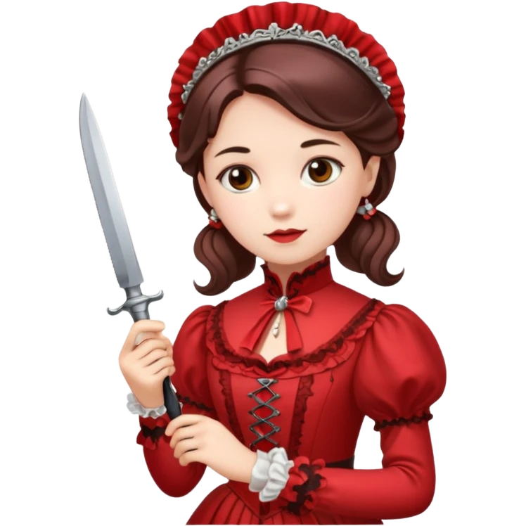 An emoji of a girl in red victorian dress with a knife in hand emoji