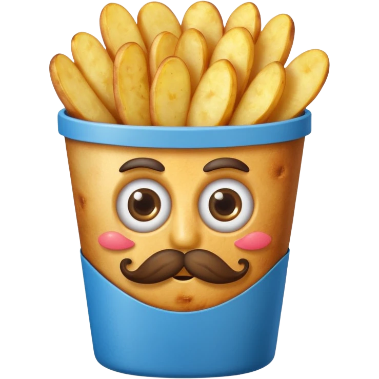 fried potatoes with eyes and mustache, in a blue carton  emoji