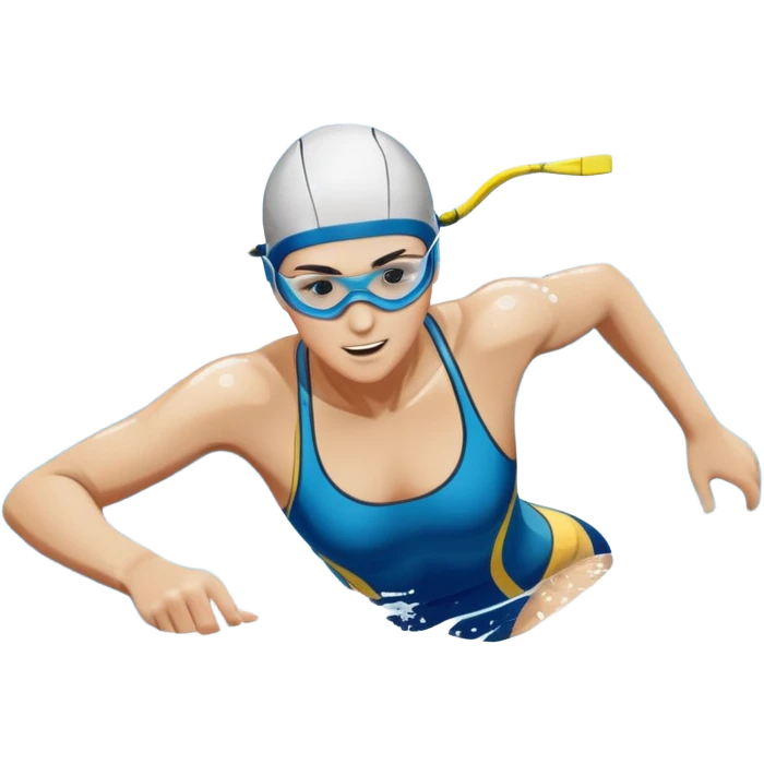 An icon showing a swimmer in mid-stroke, cutting through blue water with splashes around. The swimmer wears goggles and a swim cap, moving with power and grace. Transparent background emphasizes the athleticism, rhythm, and energy of swimming as a competitive and personal sport. emoji