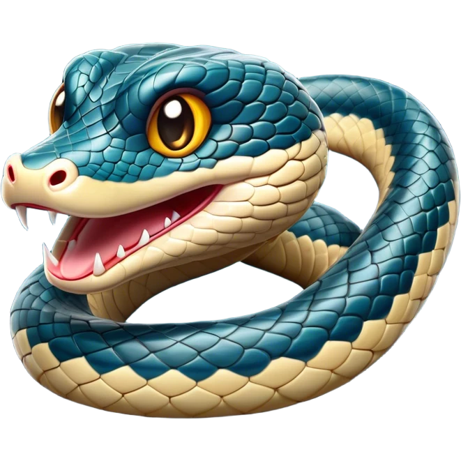 Cinematic Comical Chinese Water Snake Portrait Emoji, Head tilted dramatically with an exaggeratedly amused expression, featuring a striking, glossy scaled body with bold patterns and wide, expressive eyes filled with playful disbelief, Simplified yet hilariously expressive features, highly detailed, glowing with a slightly sassy aquatic glow, high shine, dramatic yet playful, stylized with an air of cheeky water mischief, soft glowing outline, capturing the essence of a spirited and over-the-top water snake that feels like it could slither its way into internet fame instantly! emoji