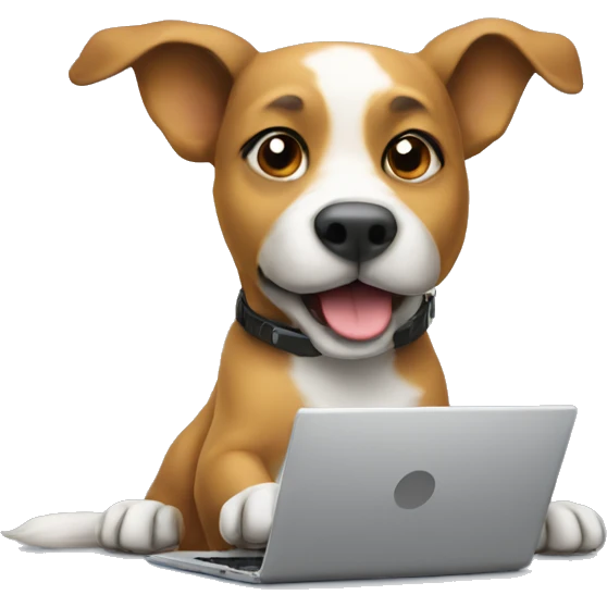 Dog with a laptop coding emoji