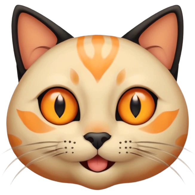 A black three-eyed cat with a happy expression emoji