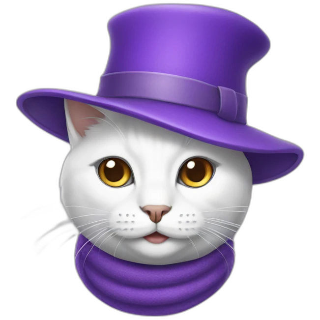 White cat with purple hat emoji