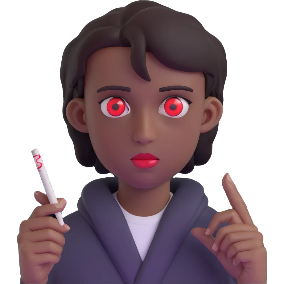 student with dazed look, red eyes, holding a joint emoji