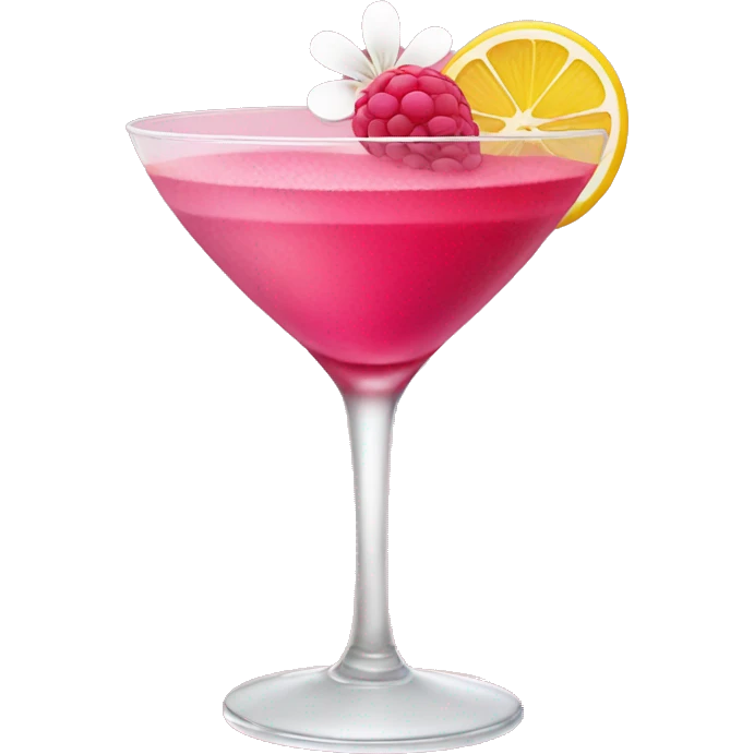 Pink cocktail with raspberry and flower in it emoji