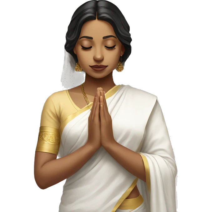 Light skin ;Black long hair wearing white saree praying infront a white temple emoji