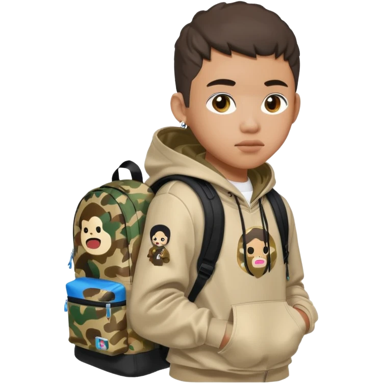 blasian teenager with bape hoodie and sprayground backpack emoji