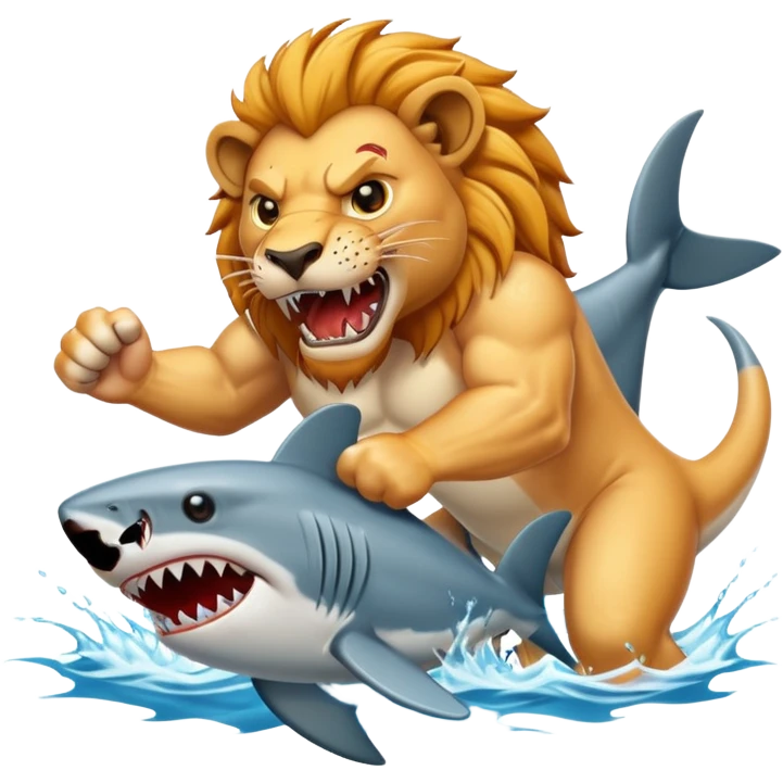 Lion beating a shark emoji
