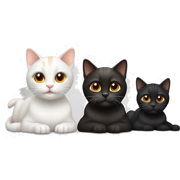 3 cats, 1 white, 1 black and 1 orange  emoji