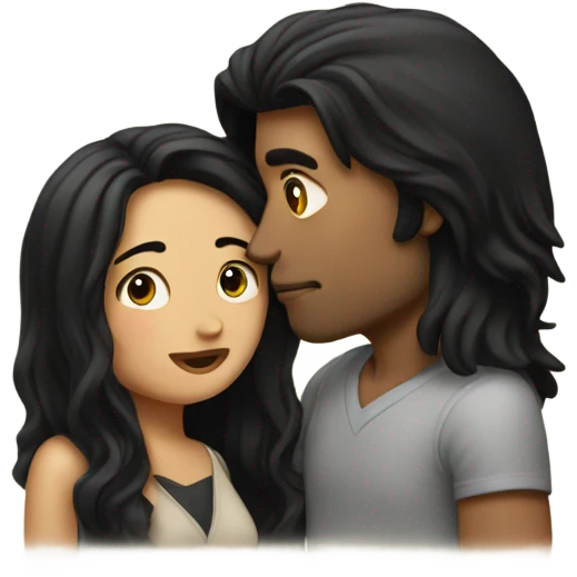 Guy with long black hair kissing woman emoji