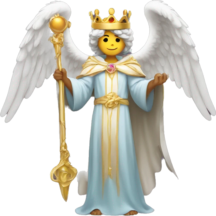 angel in robes holding a crown and a flail emoji