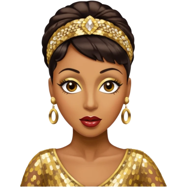 Josephine Baker with dark brown hair, gold outfit emoji