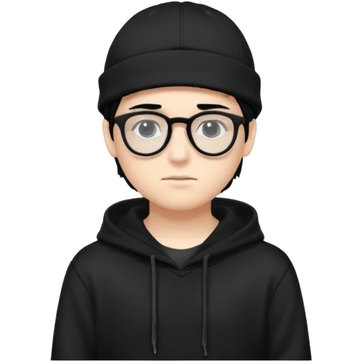 teenage boy (black hair, white skin, black eyes) wearing black glasses (nerd) and hide all his hair under a cap. wearing normal hoodie emoji