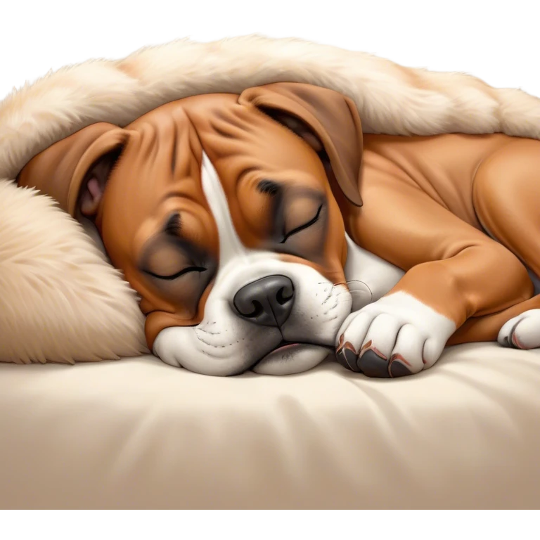 Meme-Worthy cute Sleeping Boxer dog Portrait Emoji, Head resting peacefully with a contented smile, showcasing a delightfully cute build and a luxuriously soft fawn fur, eyes shut in a serene nap, Simplified yet hilariously adorable features, highly detailed, glowing with a soft, drowsy light, high shine, relaxed and utterly lovable, stylized with an air of playful laziness, bright and heartwarming, soft glowing outline, capturing the essence of a comically sleepy Boxer, so meme-worthy it feels like it could instantly become the next viral sensation of adorable slumber! emoji