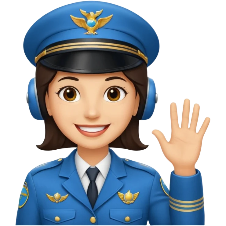Un piloto de linea aérea sonriendo con la mano en la frente con la pose firme emoji