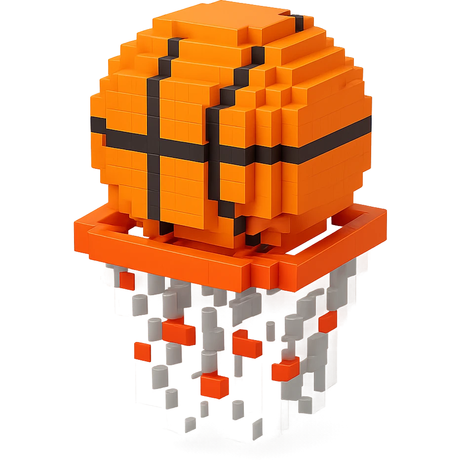 Voxel-style basketball in a net, no background, variation 5. emoji