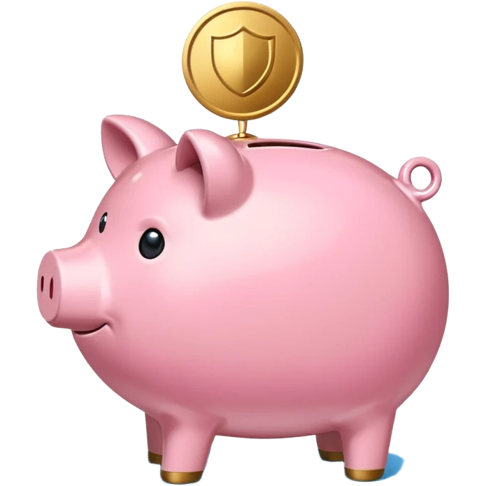 A clean and simple emoji-style icon: A stylized piggy bank with a coin dropping into it from above. Next to or slightly behind the piggy bank, a small shield symbolizing security and protection. Minimal details, rounded shapes, bright flat colors, consistent with standard emoji design. emoji