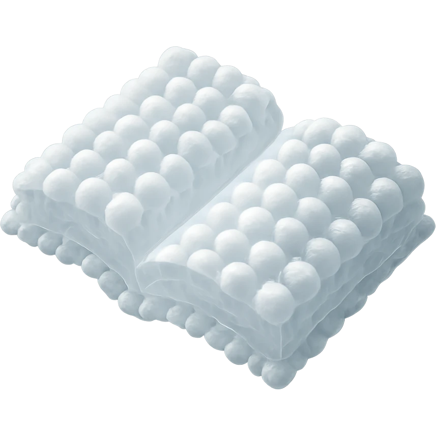 top view of a thick open book made entirely of small, very bright white fluffy convex clouds, matte glass style emoji