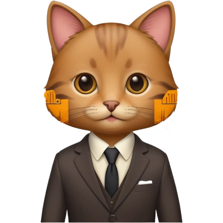 a brown and small cat and wear the suit and it is very cute emoji