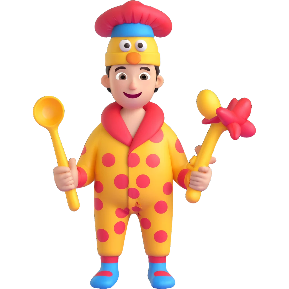 Make the psychiatric clinic patient character even funnier by exaggerating the facial expression, adding mismatched socks, a silly propeller hat, and a rubber chicken accessory. Keep the #6fe8f3 pajamas and maintain the playful 3D style. emoji