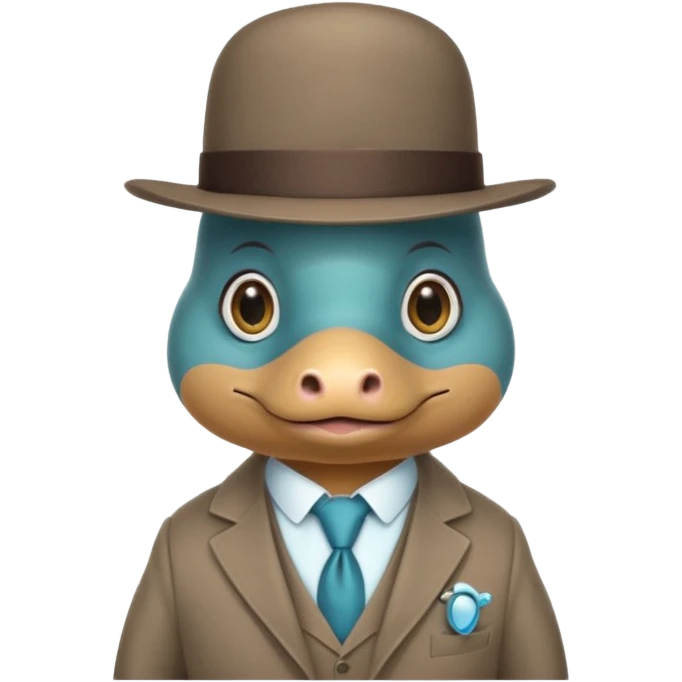 cute light blue turqiouse platypus with a detective hat and monocle on his eye, no  hands, looks like a platypus but blue, the hat and suit are not blue emoji