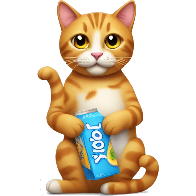 A cat holding a juicebox emoji