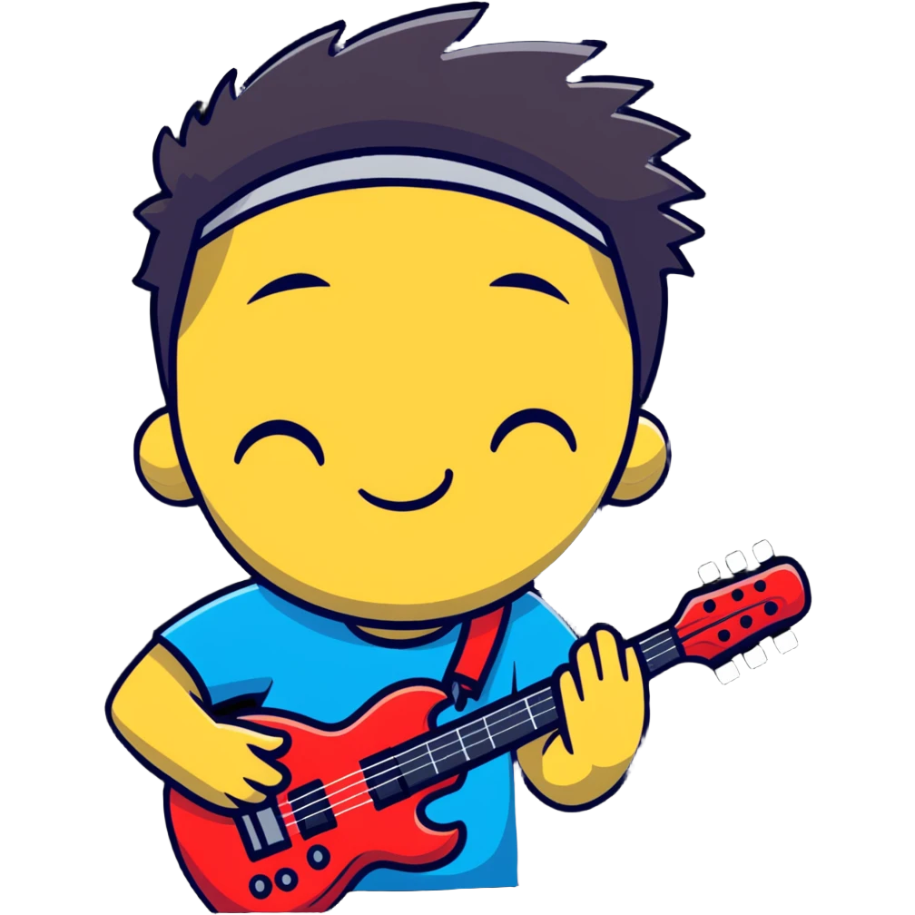 Musician's head and shoulders only, confident facial expression with half-closed eyes, subtle knowing smile, rockstar appearance, contemplating future success, no instruments emoji
