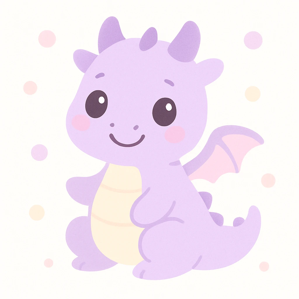 smiling purple dragon with tiny wings, fun and appealing style, adorable and appealing character design emoji