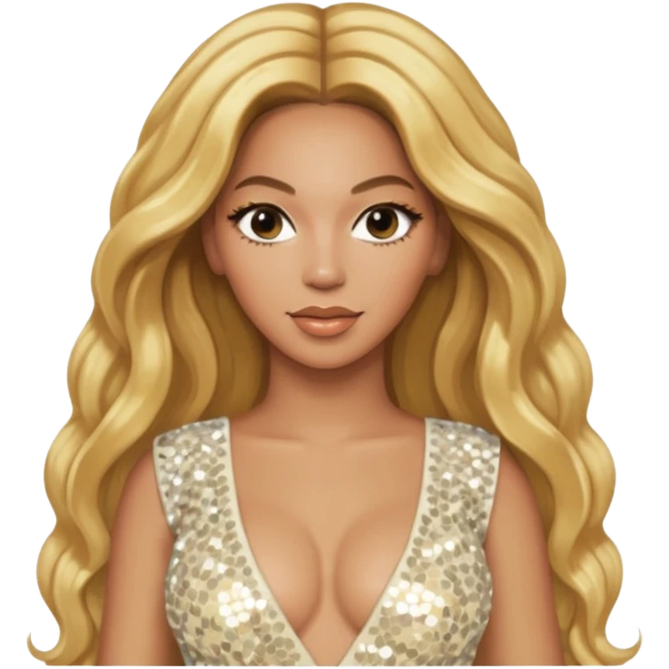 Beyonce with long golden blonde hair, ivory sequin tour outfit emoji