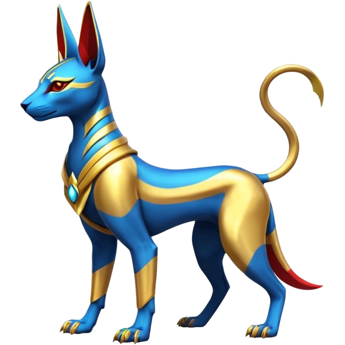 Modern futuristic shiny colorful Anubis-Sphynx-Lombax-Zeraora-Renamon-fusion (full body) emoji