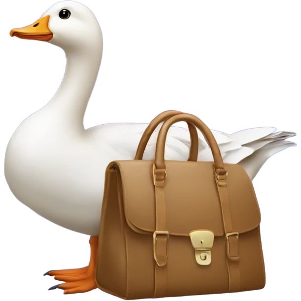 Goose wearing a handbag and high herls emoji