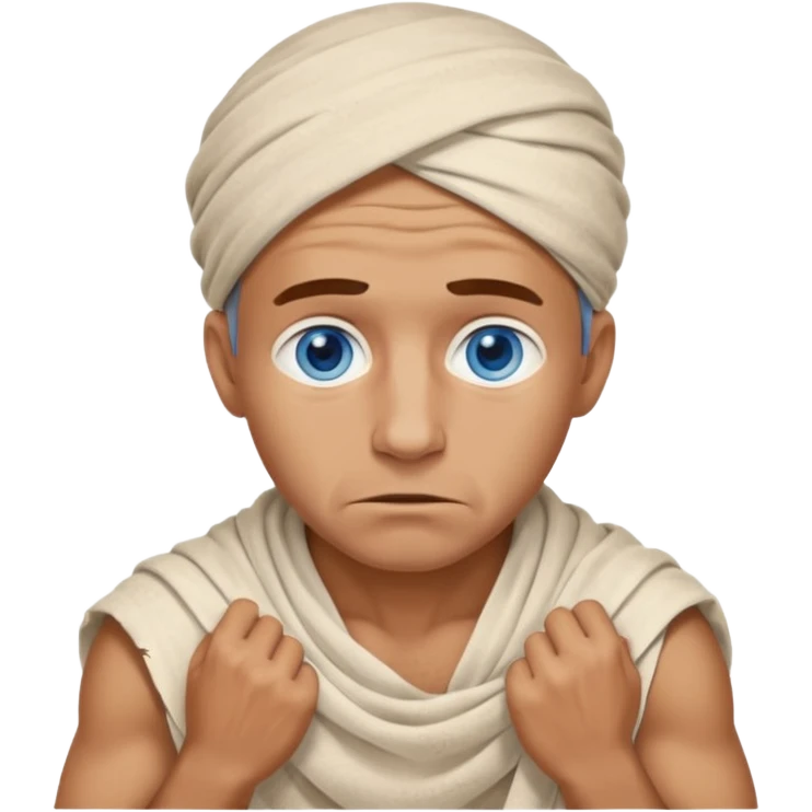 blue eyed desert man cowered with creme cloth emoji