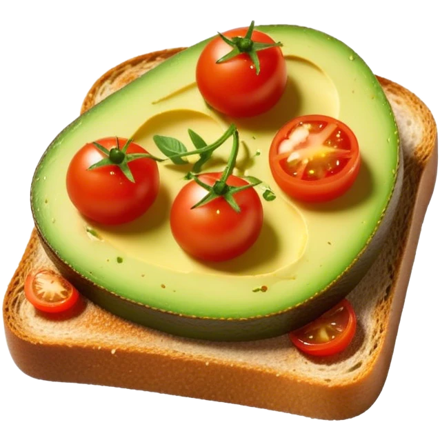 avocado toast cherry tomatoes on top and seasoning emoji