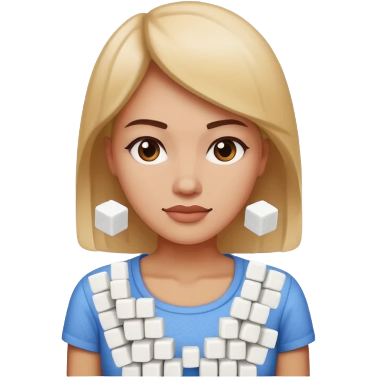 A woman wearing a shirt with sugar cubes as her breast emoji