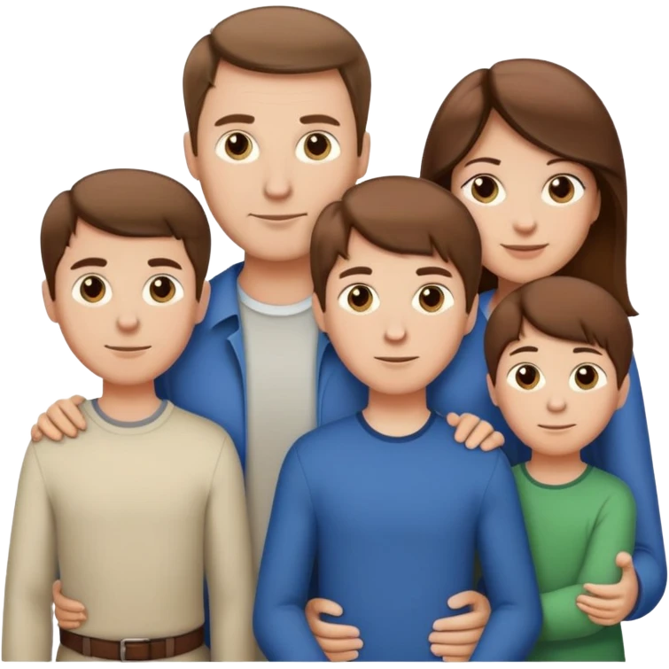 Family of 5 posed together, waist up, Caucasian, husband, wife, 3 boys, all with brown hair  emoji