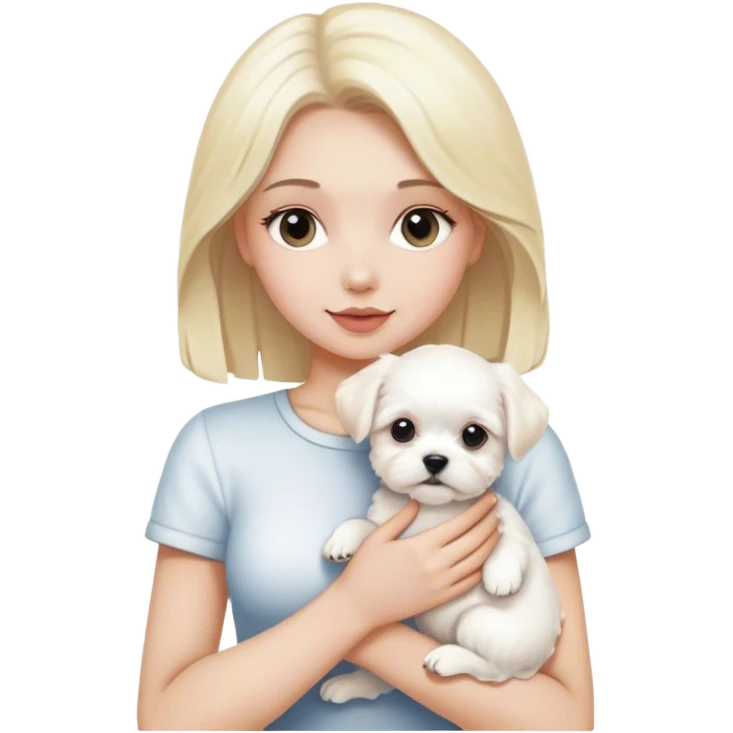 Blonde woman with white maltese puppy emoji