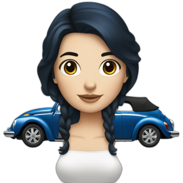 dark blue volkswagen coccinelle convertible with female dark hair driver emoji